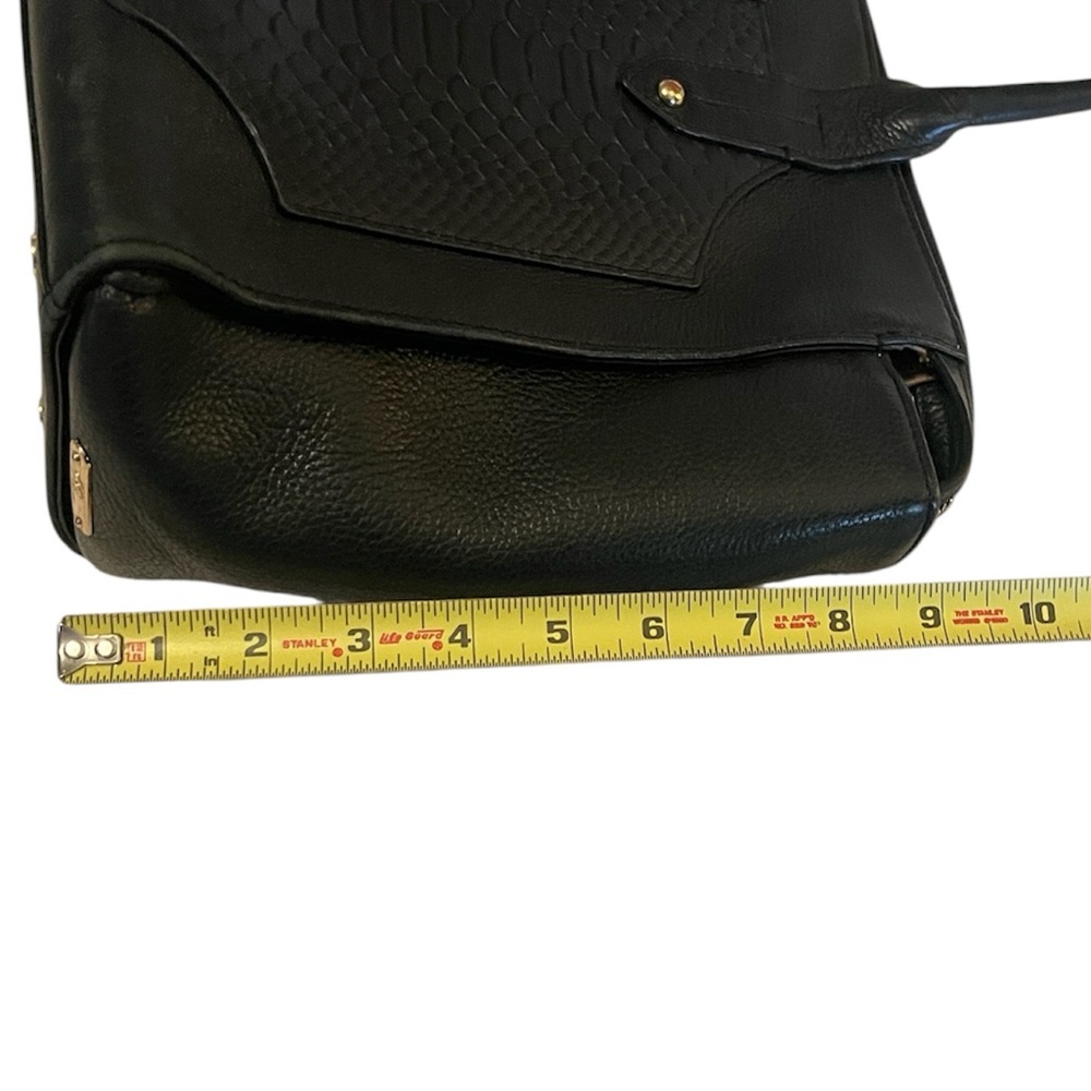Black GiGi New York Gates Textured Leather Monogramed Contemporary Satchel Bag - Picture 9 of 14